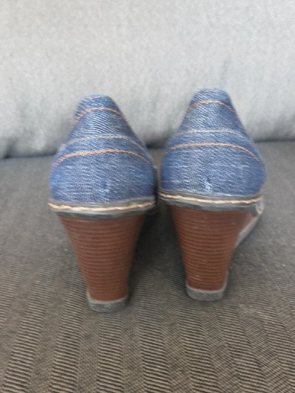 ANDREA Denim Blue Wedge Pumps - Women